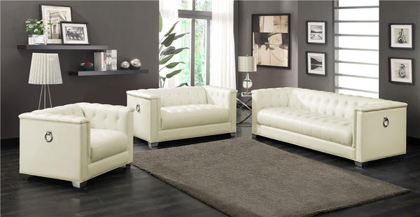 Chaviano 3-piece Upholstered Track Arm Sofa Set Pearl White - 505391-S3