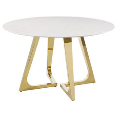 Gwynn Round Dining Table with Marble Top and Stainless Steel Base White and Gold - 107171