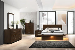 Jessica 5-piece Eastern King LED Bedroom Set Cappuccino - 200711KE-S5