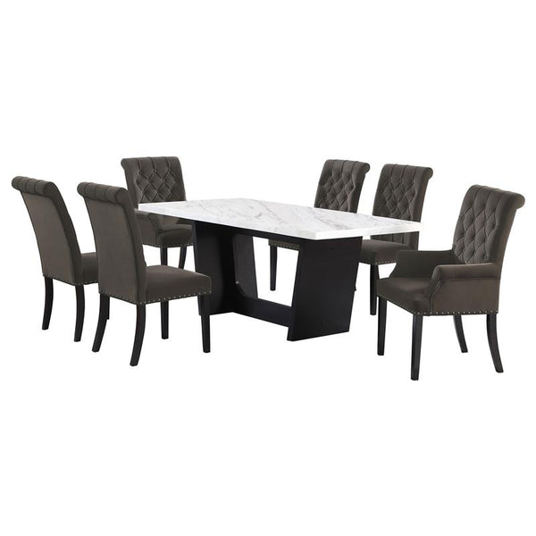 Sherry 7-piece Rectangular Marble Top Dining Set Brown and White - 115511-S7BV