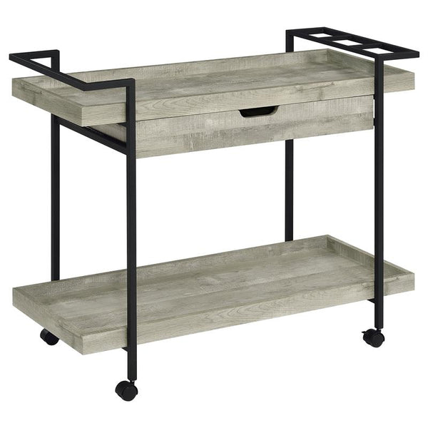 Ventura 2-tier Bar Cart with Storage Drawer Grey Driftwood - 181005