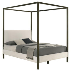 Monroe Upholstered Eastern King Canopy Bed Vanilla - 300834KE