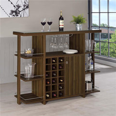 Evelio Bar Unit with Wine Bottle Storage Walnut - 100439