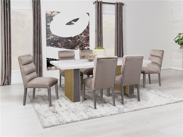 Carla Rectangular Dining Table with Cultured Carrara Marble Top White and Gold - 106651