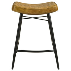 Bayu Leather Upholstered Saddle Seat Backless Counter Height Stool Antique Camel and Black (Set of 2) - 109248