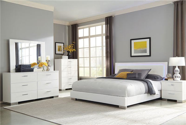 Felicity Wood Queen LED Panel Bed White High Gloss - 203500Q