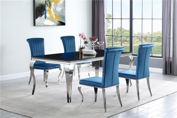 Carone 5-piece 81" Rectangular Dining Set Teal and Chrome - 115071-S5T