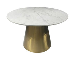 Ambrose Round Dining Table Genuine Marble with Stainless Steel White and Gold - 107600