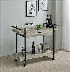Ventura 2-tier Bar Cart with Storage Drawer Grey Driftwood - 181005