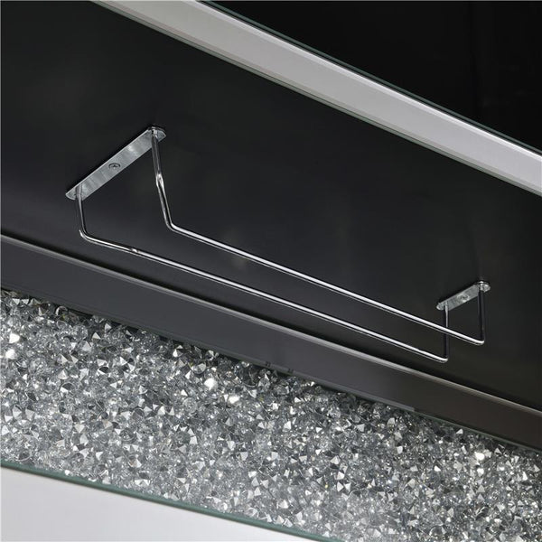 Yvaine 2-door Mirrored Wine Cabinet with Faux Crystal Inlay Silver - 115585