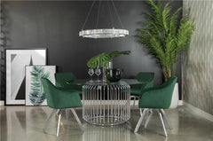 Veena 5-piece Round Dining Set with Swivel Chairs Chrome and Green - 193430BG-S5