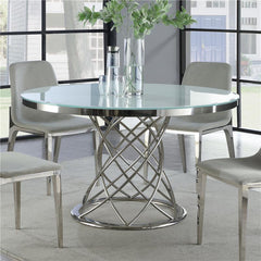 Irene Round Glass Top Dining Table White and Chrome - 110401