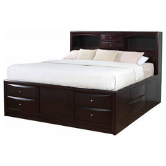 Phoenix Wood Eastern King Storage Bookcase Bed Cappuccino - 200409KE
