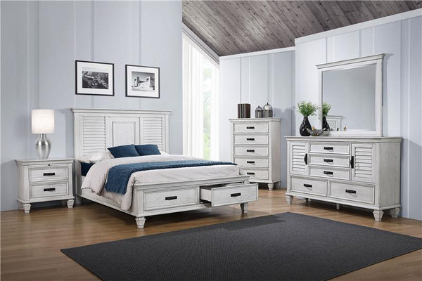 Franco 5-piece Eastern King Bedroom Set Distressed White - 205330KE-S5