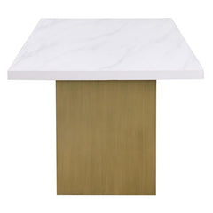 Carla Rectangular Dining Table with Cultured Carrara Marble Top White and Gold - 106651
