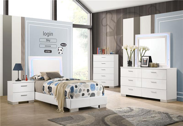 Felicity 5-piece Twin Bedroom Set White High Gloss - 203500T-S5L