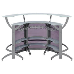 Dallas 2-shelf Curved Home Bar Silver and Frosted Glass (Set of 3) - 100135-S3
