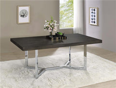 Benson Rectangular Trestle Base Dining Table Dark Oak and Chrome - 107121