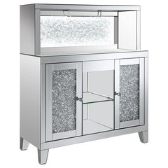 Yvaine 2-door Mirrored Wine Cabinet with Faux Crystal Inlay Silver - 115585