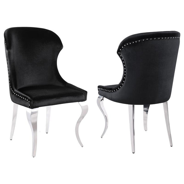 Cheyanne Upholstered Wingback Side Chair with Nailhead Trim Chrome and Black (Set of 2) - 190742
