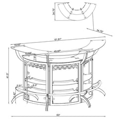 Dallas 2-shelf Curved Home Bar White and Frosted Glass (Set of 3) - 182136-S3