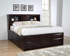 Phoenix Wood Queen Storage Bookcase Bed Cappuccino - 200409Q