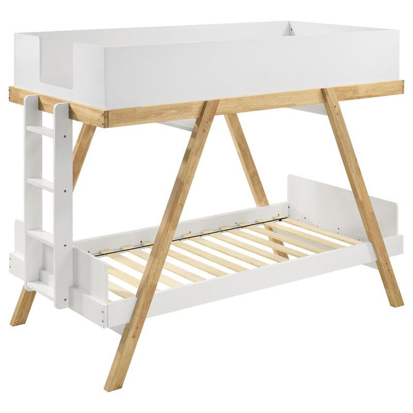 Frankie Wood Twin Over Twin Bunk Bed White and Natural - 460570T