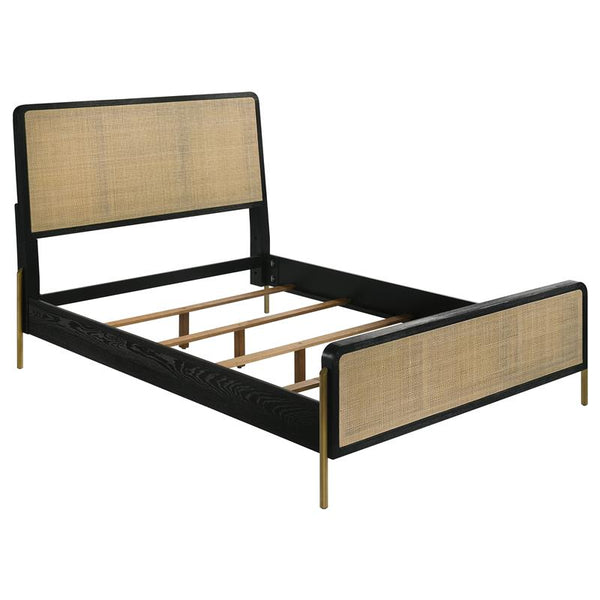 Arini Rattan Queen Panel Bed Black and Natural - 224330Q