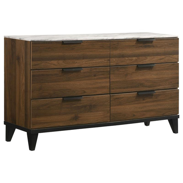 Mays 6-drawer Dresser Walnut Brown with Faux Marble Top - 215963
