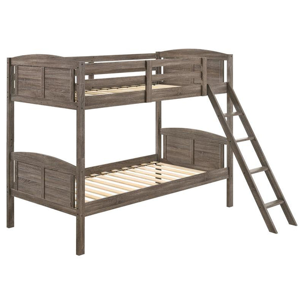 Flynn Wood Twin Over Twin Bunk Bed Weathered Brown - 400808