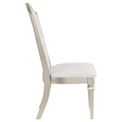 Evangeline Upholstered Dining Side Chair with Faux Diamond Trim Ivory and Silver Oak (Set of 2) - 107552