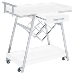 Kinney 2-tier Bar Cart with Storage Drawer White High Gloss and Chrome - 181024