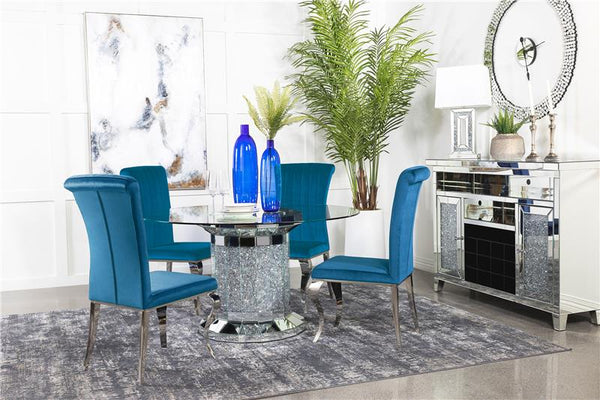 Ellie 5-piece Cylinder Pedestal Dining Room Set Mirror and Teal - 115551-S5T