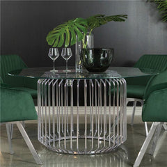 Veena 60" Round Glass Top Dining Table Clear and Chrome - 193430BG