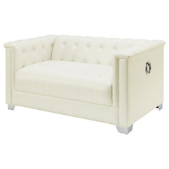 Chaviano Upholstered Track Arm Loveseat Pearl White - 505392