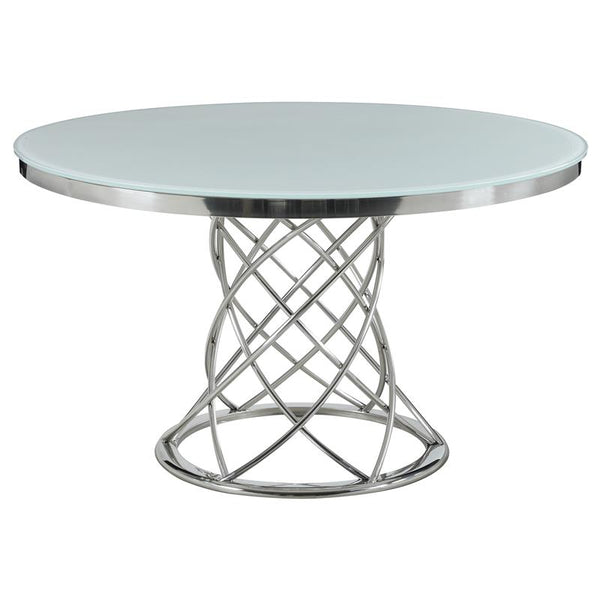 Irene Round Glass Top Dining Table White and Chrome - 110401