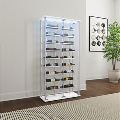 Montara Tempered Glass Wine Storage Display Curio Cabinet with LED Lighting Chrome - 182037