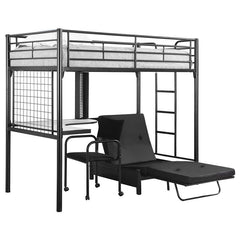 Jenner Twin Futon Workstation Loft Bed with Futon Pad Black - 2209-SM