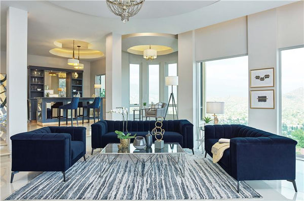 Chalet 3-piece Upholstered Tuxedo Arm Tufted Sofa Set Blue - 509211-S3