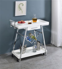 Kinney 2-tier Bar Cart with Storage Drawer White High Gloss and Chrome - 181024
