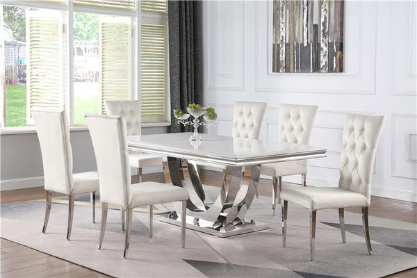 Kerwin Rectangle Faux Marble Top Dining Table White and Chrome - 111101