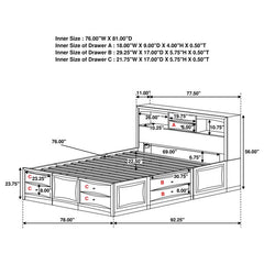Phoenix Wood Eastern King Storage Bookcase Bed Cappuccino - 200409KE