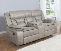 Greer Upholstered Motion Reclining Loveseat Taupe - 651352