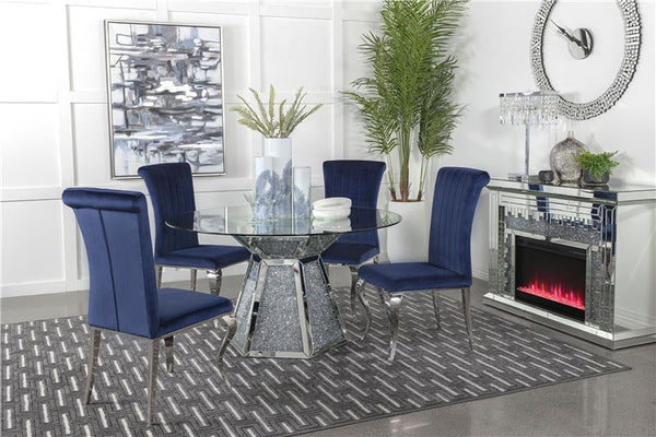 Quinn 5-piece Hexagon Pedestal Dining Room Set Mirror and Ink Blue - 115561-S5B