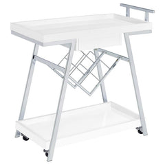 Kinney 2-tier Bar Cart with Storage Drawer White High Gloss and Chrome - 181024