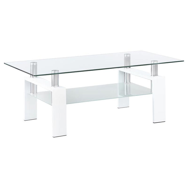 Dyer 1-shelf Rectangular Glass Top Coffee Table White - 703438