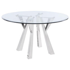 Alaia Round Glass Top Dining Table Clear and Chrome - 190710