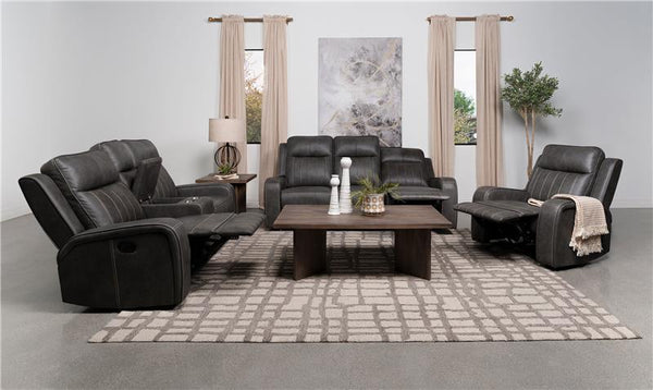 Raelynn Upholstered Track Arm Motion Sofa Grey - 603191