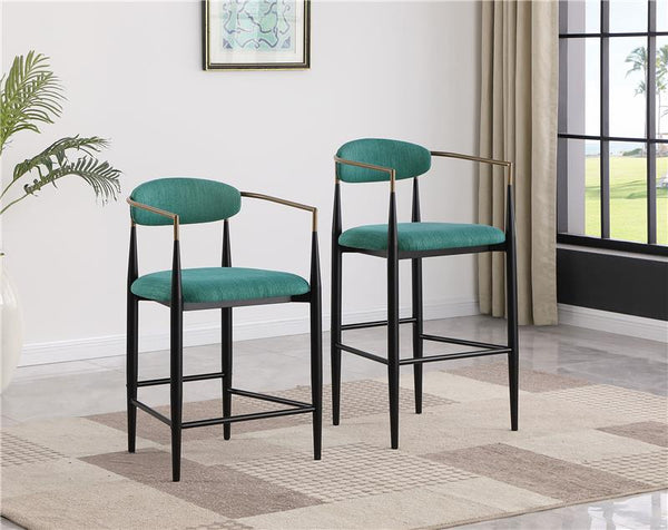 Tina Metal Counter Height Bar Stool with Upholstered Back and Seat Green (Set of 2) - 121185