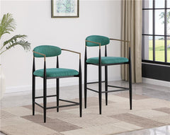 Tina Metal Pub Height Bar Stool with Upholstered Back and Seat Green (Set of 2) - 121188